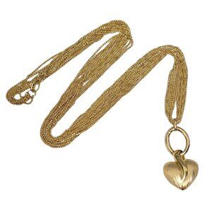 Sterling Silver Gold Vermeil Italy 6-Strand Necklace Heart Pendant Enhancer
